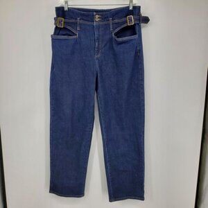 Banana Republic Ultra High Rise Heritage Dark Wash Tapered Buckle Side Jeans 16
